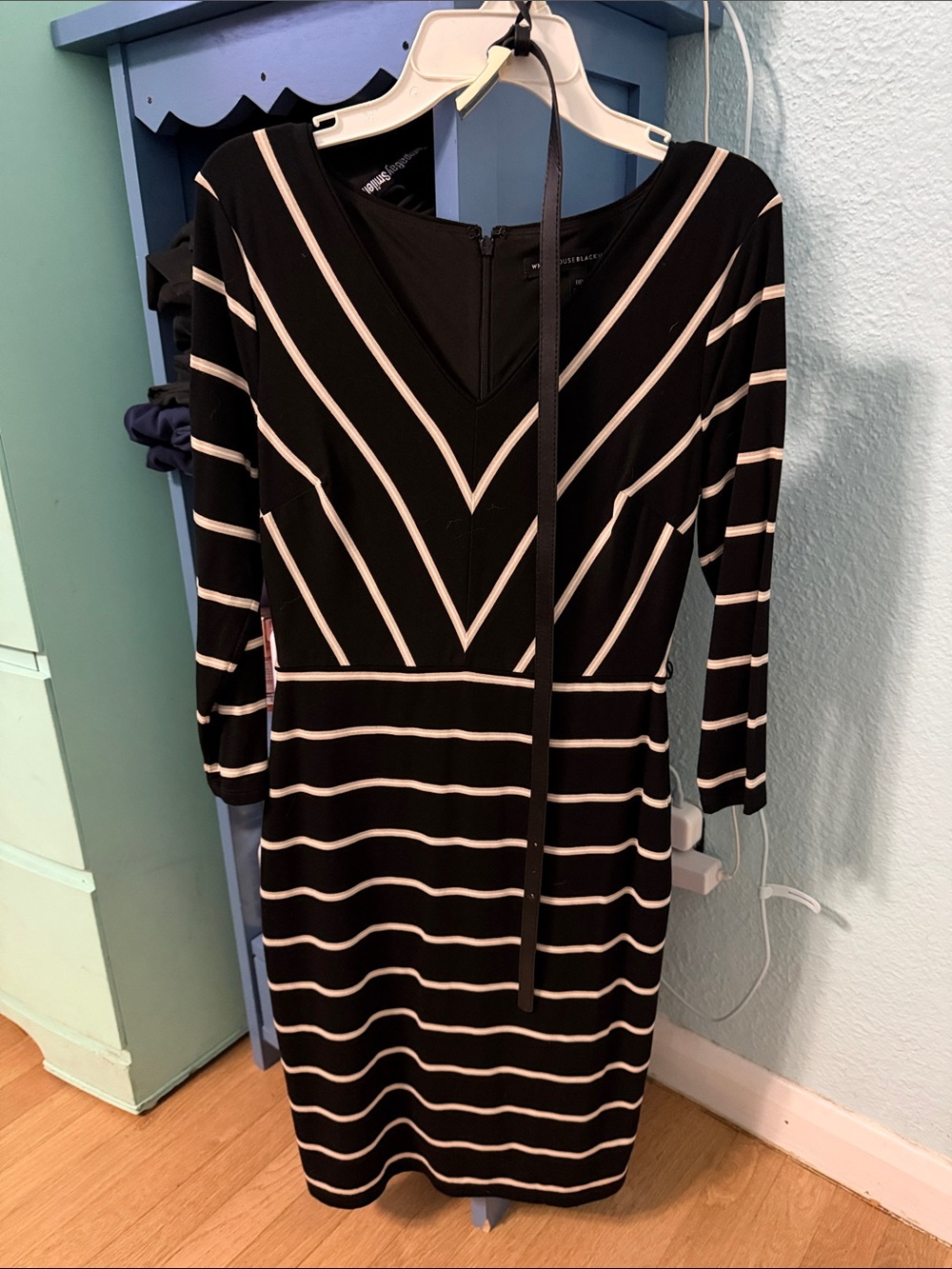 White House Black Market Black and White Striped Sheath Dress